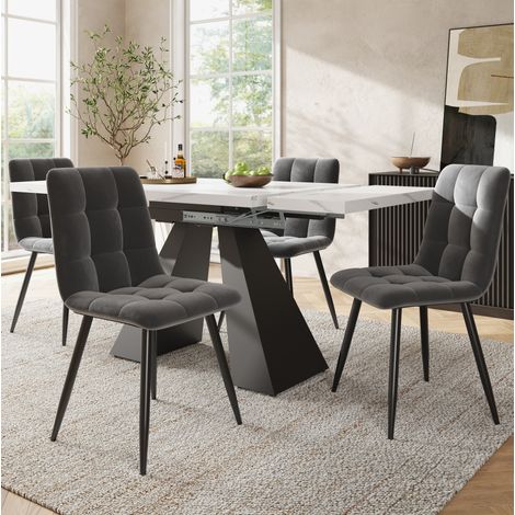 Conjunto mesa y sillas extensible 4 plazas 99-159 x 74 x 77 cm blanco y gris HAVRYA (1/5)