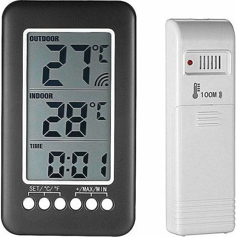 YMYNY Thermomètre interieur exterieur sans fil avec horloge Numérique station meteo sans fil avec capteur extérieur, black friday 2020 Moniteur de Température Affichage LCD intelligent ° C / ° F