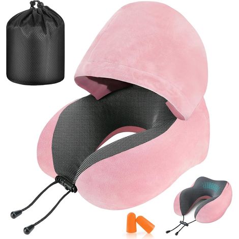 Oreiller de voyage cervical en mousse à mémoire forme soutien la tête et du cou idéal pour les vols longcourriers le bureau Rose (1/5)