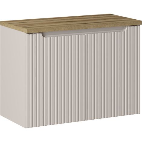 Meuble sous vasque suspendu 2 portes avec plan NOVA 60 cm Naturel-Taupe-Plateau Naturel-Largeur 60 cm (1/5)