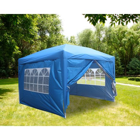 Greenbay Garden Pop Up Gazebo Party Tent Canopy With 4 Sidewalls and Carrying Bag Blue 3x3M