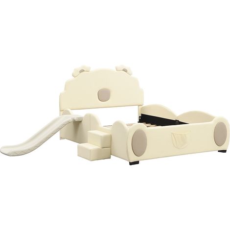 Letto per bambini 140 x 200 cm in PU e MDF beige con scivolo e scala motivo orso (1/5)