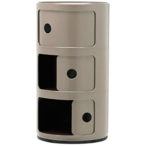 Kartell 04967TO Élément modulaire à 3 compartiments en ABS avec base ronde, coloris taupe.