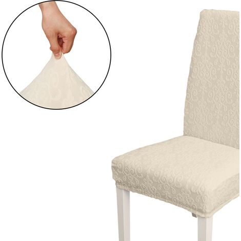 Housse de chaise extensible et amovible, lavable, motif jacquard, beige, idéale pour la maison, les fêtes, les hôtels et les mariages. (1/2)