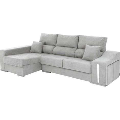 Sofá Chaise Longue Oscar Izquierda 3 Plazas, Arcón, 2 Puffs, Asientos Extensibles Gris Claro 263 cm (1/5)