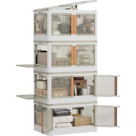 Boite Rangement Plastique, 83L 4 unité Boite de Rangement avec Couvercles, Bac de Rangement Transparente,Pliable Caisse Rangement, Boite Rangement Empilable à Roulettes, 5 Côtés Ouvrables (1/5)