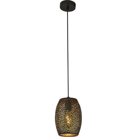 Hängeleuchte Metall E27 IP21 rund D: 15 cm H: max. 120 cm in Schwarz Gold Modern Hängelampe (1/4)