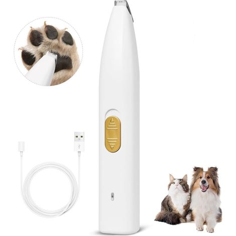 Tondeuse électrique pour poils d'animaux (chiens et chats), rechargeable par USB, sans fil, silencieuse, pour les pattes, avec une lame sûre, couleur blanche.-AquaForge (1/5)