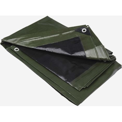 Werka Pro – Bâche de protection réversible noire et verte 240 g/m² – Œillets tous les 50 cm – Traitement anti-UV – 1,5 x 6 m