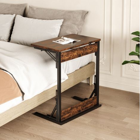 Table d’appoint C 60x37x71 cm marron rustique en métal et panneau de particules avec pieds réglables et structure pliable (1/5)