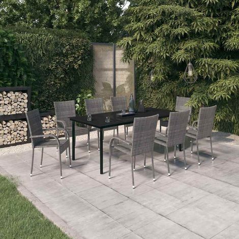 vidaXL Juego de comedor para jardín 9 piezas gris y negro (1/5)
