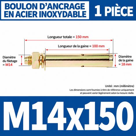Goujon d'ancrage cheville métallique à expansion M14 x 150 mm m14 150 1 pièces 1 kg – Livraison gratuite