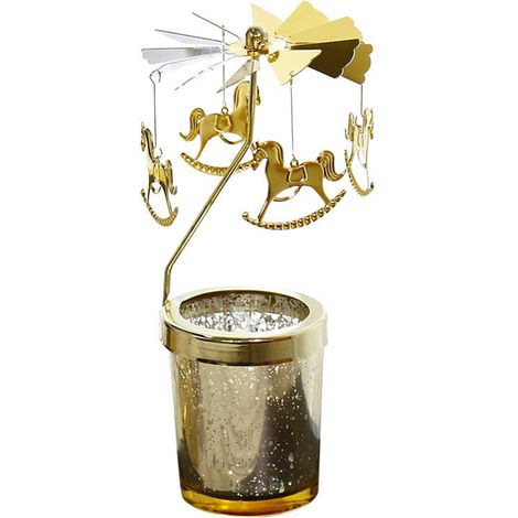 "Candelabro giratorio de madera y metal, ideal para una cena a la luz de las velas, de diseño sencillo y moderno con portavelas de cristal". (1/5)