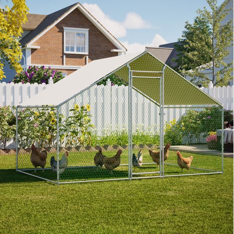 Recinto per galline 3 x 2 x 2 m con serratura di sicurezza e telo PE impermeabile OKMYHOME (1/5)
