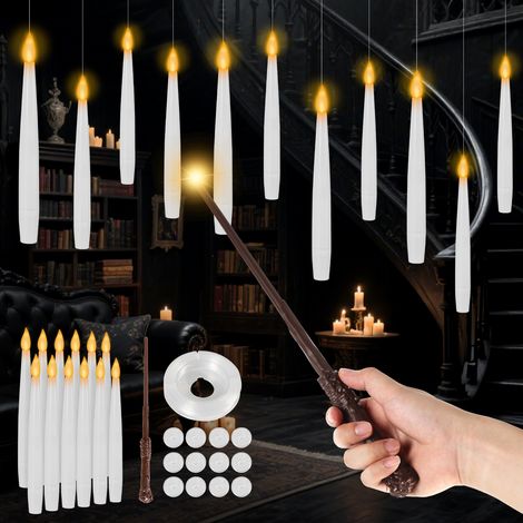 Randaco Velas LED Flotantes 12 Unidades con Varita Mágica, 3 Modos de Luz, Temporizador 6 h, Luz Blanco Cálido, Decoración Navidad y Fiestas (1/5)