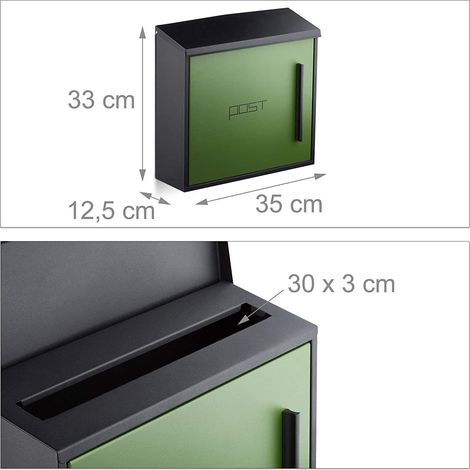 Buzón de pared moderno con diseño de acero bicolor 35 cm negro verde 1300004712 (1/4)