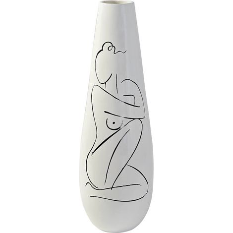 Vase blanc élégant motif féminin abstrait - Blanc scintillant (1/4)