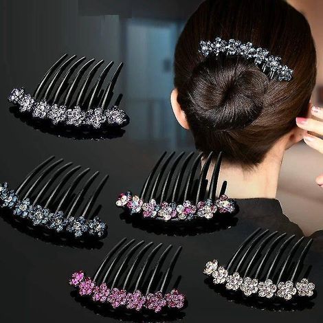 Strassverzierter Haarkamm mit Kunststoffzinken, komfortabler, rutschfester Seitenkamm, Haarspangen, strassverzierte Haaraccessoires – siebenfarbig (1/3)