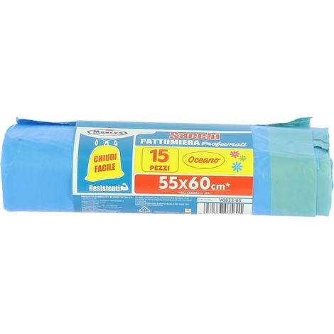 MAURY'S SACCHETTI PATTUMIERA 55X60 CONFEZIONE 15PZ OCEANO CON LEGACCIO