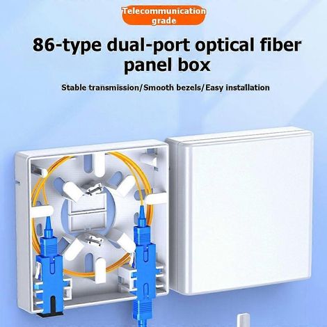 Boîtier de panneau fibre optique double port compatible 86, montage mural, pour réseau (1/5)