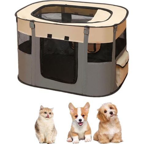 1 enclos pliable, tissu oxford 600d, 70x55x40 cm, gris, pour chien chat lapin, intérieur extérieur