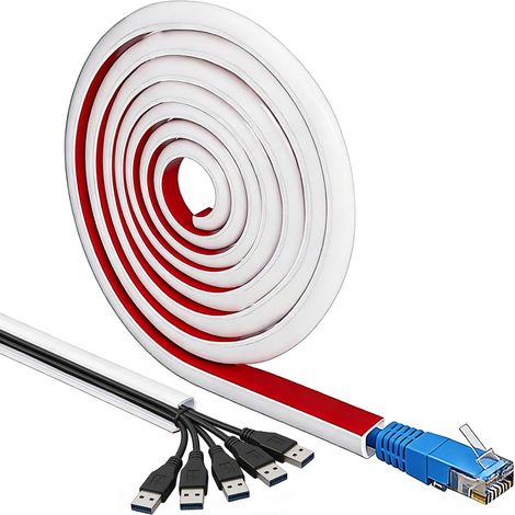 Goulotte Passe Cable Blanche Autocollante 3M18mm, PVC Flexible Cache Cable Mural, Goulotte Décorative pour Mur, Sol, Plafond, Carrelage (1/5)