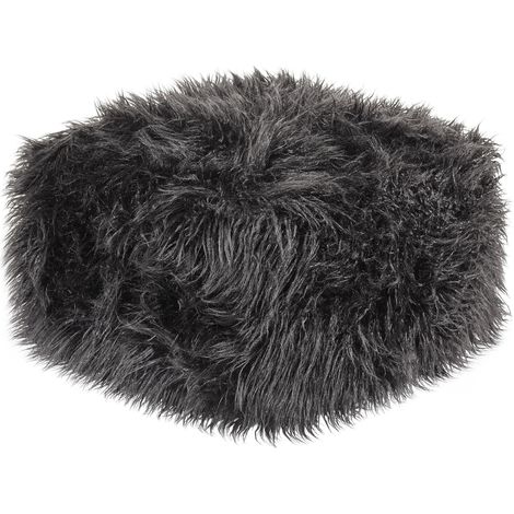 Pouffe Black EPS Beads Filling Faux Fur Solid Pattern Square Boho Modern Fabric Footstool CONROE (1/5)
