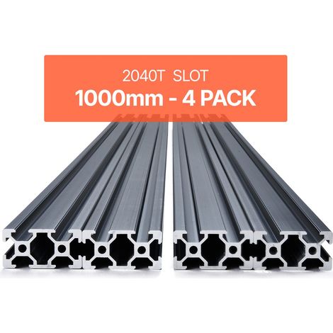 Profilés d'Extrusion en Aluminium 2040, Lot de 4, Rail Linéaire Anodisé Norme Européen Rainure en T 1000 mm, Haute Résistance, pour Imprimante 3D, Machine Bricolage CNC, Gravure au Laser, Noir (1/5)