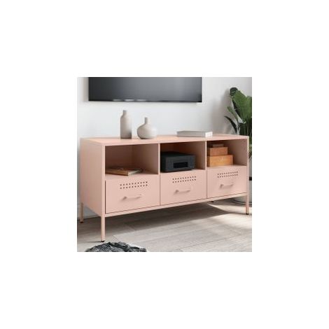 Meuble TV rose 100,5x39x50,5 acier laminé à froid (1/5)