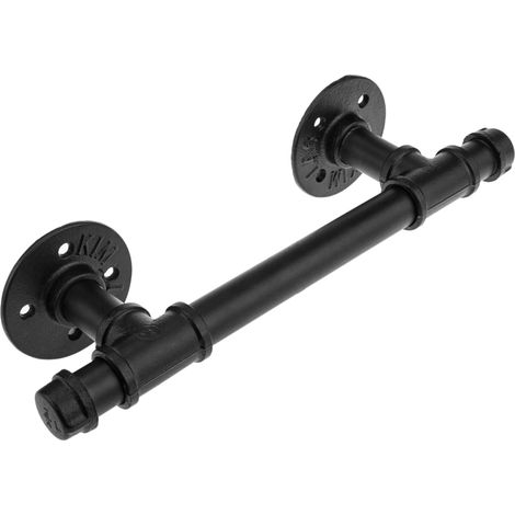 Barre de support porte-serviettes 370 mm – Tubes en acier noir – Fixation murale – Style industriel vintage – Dimensions 370x90x83 mm – Primematik (1/5)