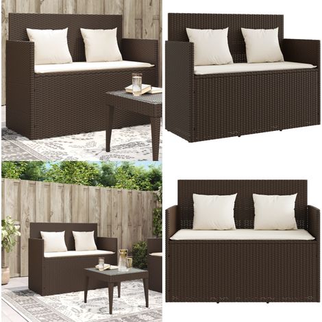 Banc de jardin avec coussins marron résine tressée - Banc De Jardin - Meuble De Jardin - Mobilier Extérieur - Chaise Extérieure - Rangement Extérieur - Home & Living