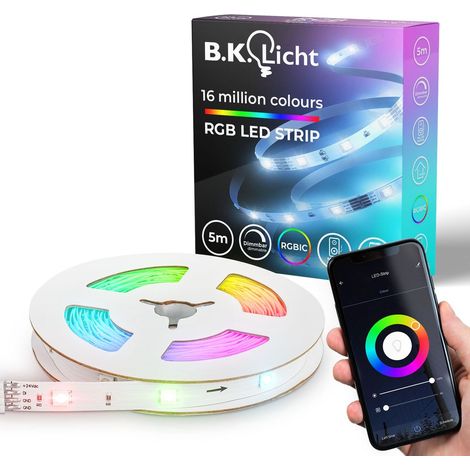B.K.Licht I 5m Wifi RGBIC LED Strip I App control I music sensor I lightbar I LED running light I RGBIC LED strip I compatible with Alexa I smart LED band I self-adhesive