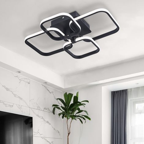 Modern Square LED Ceiling Lamp Chandelier Light, Black Frame-4 Head Dimmable (1/4)
