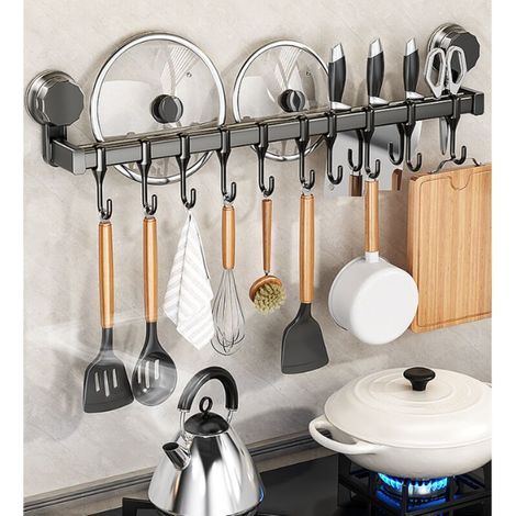 50 cm lange Wand-Aufbewahrungsstange mit Saugnäpfen – Abnehmbar, bohrfreie Montage für Küche, Balkon, Gäste-WC – Platzsparender Organizer, Grau (1/4)