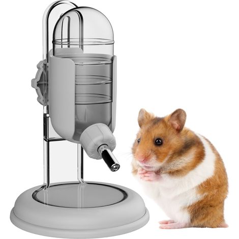 Hamster Water Bottle with Stand, Water Dispenser for Syrian Hamsters Dwarf, Gerbils, Mice, Rats, Degus (Grey, 120ml) (1/5)