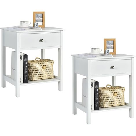 Costway – Table de chevet lot de 2 – MDF blanc – Dimensions 48 x 40 x 58 cm – Tiroir avec glissières lisses – Assemblage facile (1/5)