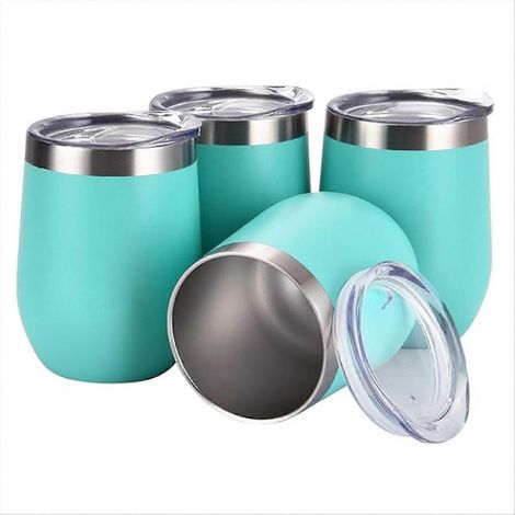 Lot de 4 12 oz verres à vin lot inox vin gobelet tasses avec couvercle lot family fête usage bleu (1/5)