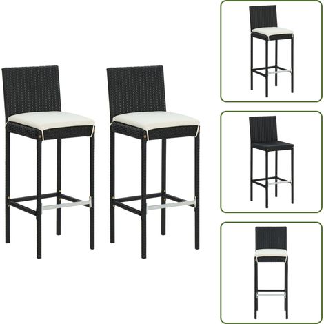 Garten-Barhocker mit Kissen 2 Stk. Schwarz Poly Rattan - Gartenhocker - Barhocker - Tresenhocker - Outdoor Möbel - Gartenmöbel (1/5)