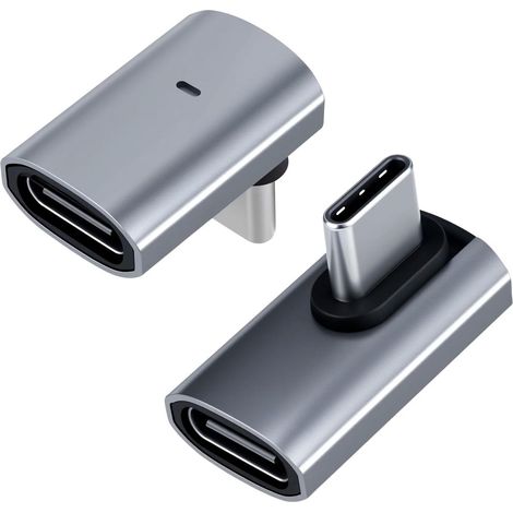 Lot de 2 adaptateurs USB C à 90 °, transfert de données 40 Gbps, charge rapide 240 W, vidéo 4K @ 120 Hz/8 K @ 30 Hz, compatible avec Thunderbolt 4, iPhone 15/16/17, Steam Deck, ordinateur (1/5)