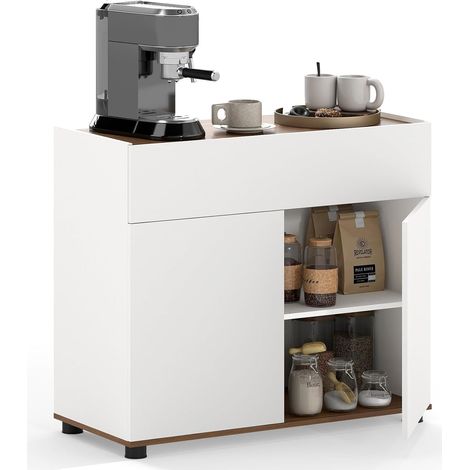 COSTWAY Credenza Buffet con 2 Ante e 1 Cassetto, Armadietto Indipendente in Legno con Kit Anti-Ribaltamento, per Soggiorno e Sala da Pranzo, 80 x 35 x 70 cm (Bianco) (1/5)