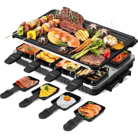 Four électrique 2 en 1 pour 8 personnes - Four électrique avec 8 plaques de cuisson antiadhésives - Plaque de cuisson double face et spatule - 1300 watts (1/5)