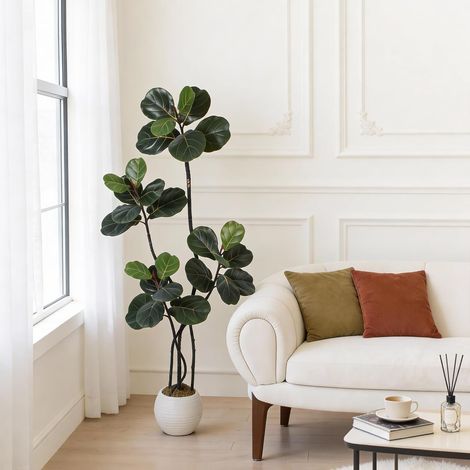 Ficus lyraté artificiel 1m52 avec pot blanc (1/5)