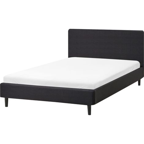 Letto matrimoniale in tessuto nero con rete a doghe 120 x 200 cm Fitou