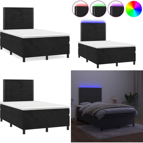 Sommier à lattes de lit et matelas LED noir 120x190 cm velours - Lit Plateforme - Lit Design - Lit Capitonné - Lit Velours - Lit Avec Éclairage Led - Home & Living (1/5)