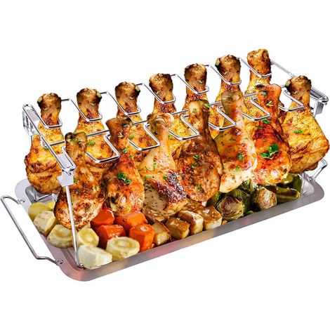 Hähnchenschenkel Wing Rack 14 Slots Edelstahl Metall Bräter Stander Hähnchenkeulen (1/5)
