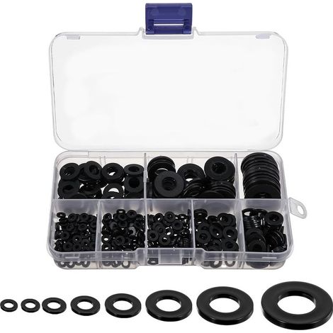 500 Pièces Rondelles Plates Nylon Noir, Rondelles Plates Isolation Rond Joint Spacer Joint Plomberie Assortiment Kit(M2/M2.5/M3/M4/M5/M6/M8/M10) (1/5)