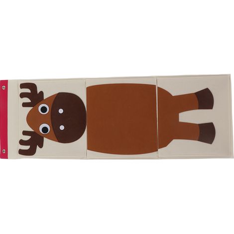 Wandmontierte Aufbewahrungstasche, 3-lagig, für Kleiderschrank, Kinderbett, mit Cartoon-Tiermotiv aus Filz, Elchmotiv, 100,6 x 35 cm (1/5)