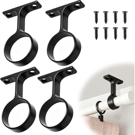 Supports Tringle à Rideaux, 4 pièces Supports pour Tringles à Rideaux 34mm Support de Tringle à Rideau pour Plafond pour Douches, Portes et Penderies (black) (1/5)