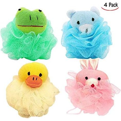 Éponge Douche Exfoliante, 4 PCS Fleurs de Bain Accessoire pour Enfants Femmes