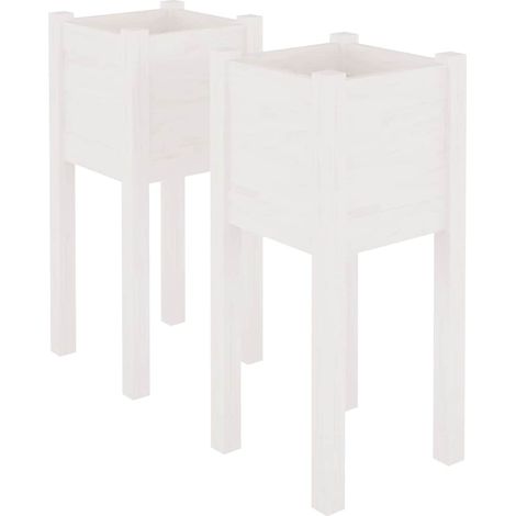 Maison Exclusive - Pflanzkübel 2 Stk. Weiß 31x31x70 cm Massivholz (1/5)